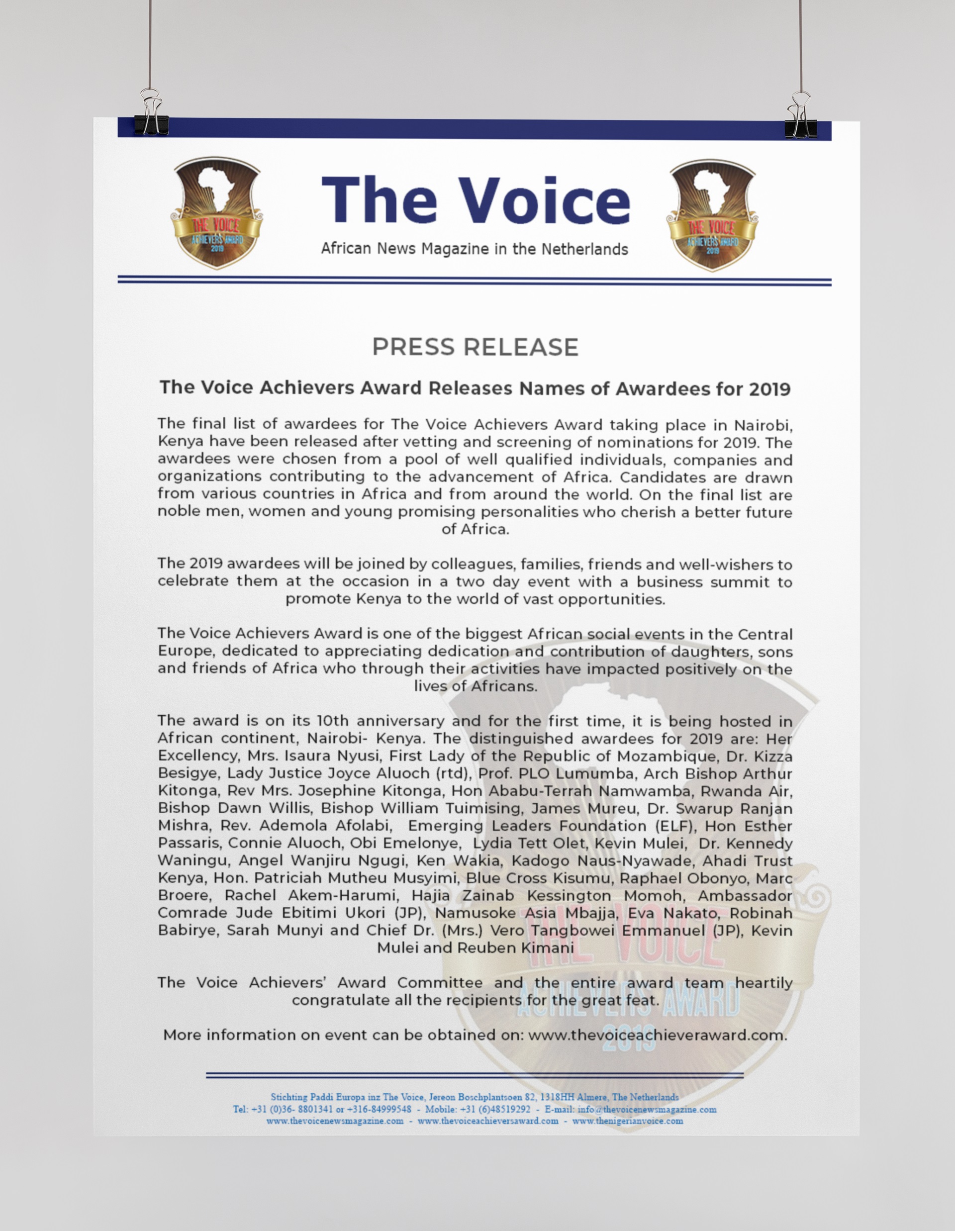 Featured image for “PRESS RELEASE: The Voice Achievers Award Releases names of Awardees for 2019”