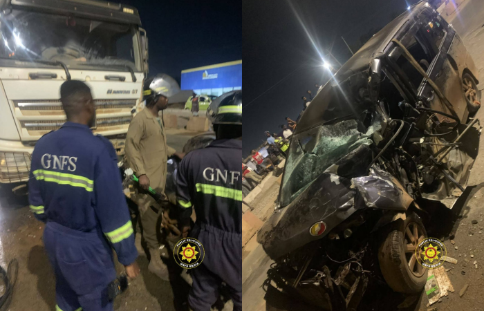 Featured image for “One dead after tanker and Toyota Voxy collide on Kasoa-Winneba road”