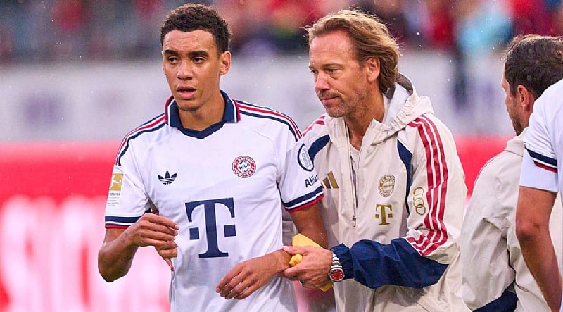 Featured image for “Jamal Musiala collapses during Bayern Munich match for second time in four-day period”