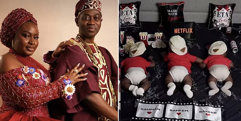 Featured image for “Lateef Adedimeji And Mo Bimpe Celebrate Triplets At 4 Months”